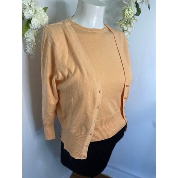 Petite Sophisticate Orange Cotton Spandex Vintage Cardigan Shell Set Size P EUC - Picture 2 of 16